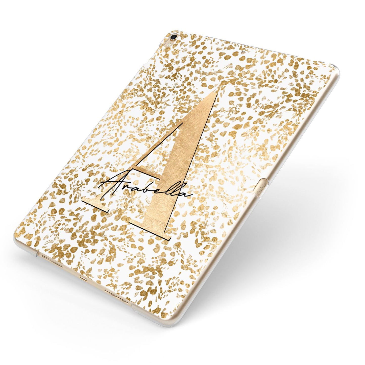 Personalised White Gold Cheetah Apple iPad Case on Gold iPad Side View