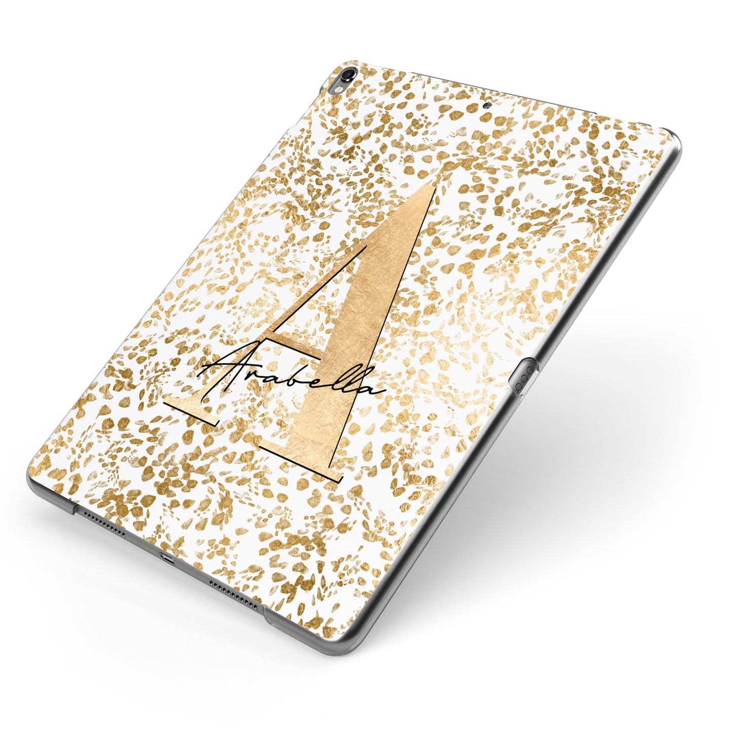 Personalised White Gold Cheetah Apple iPad Case on Grey iPad Side View