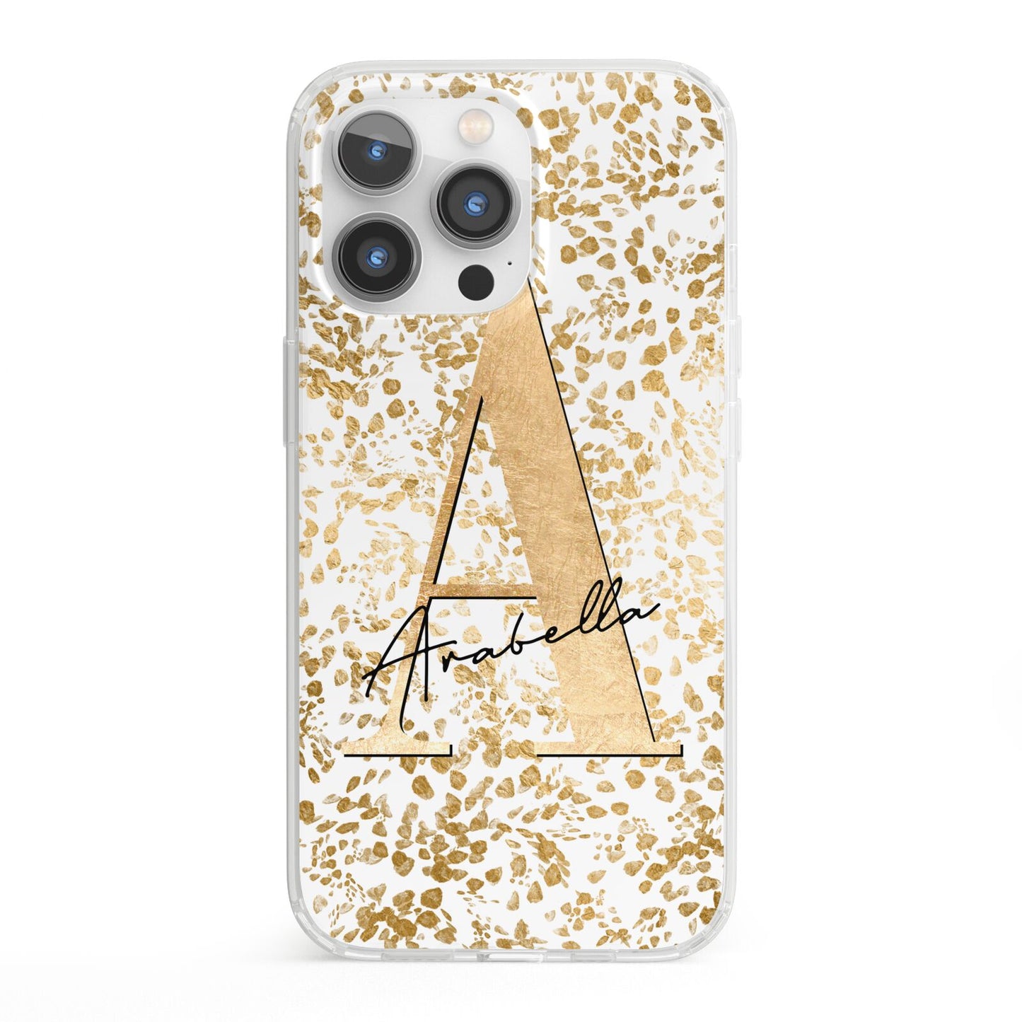 Personalised White Gold Cheetah iPhone 13 Pro Clear Bumper Case
