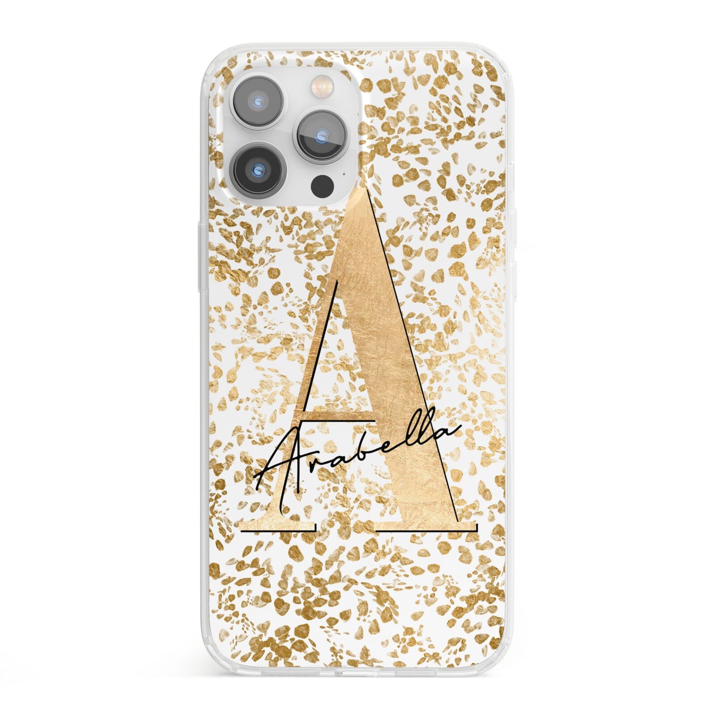 Personalised White Gold Cheetah iPhone 13 Pro Max Clear Bumper Case