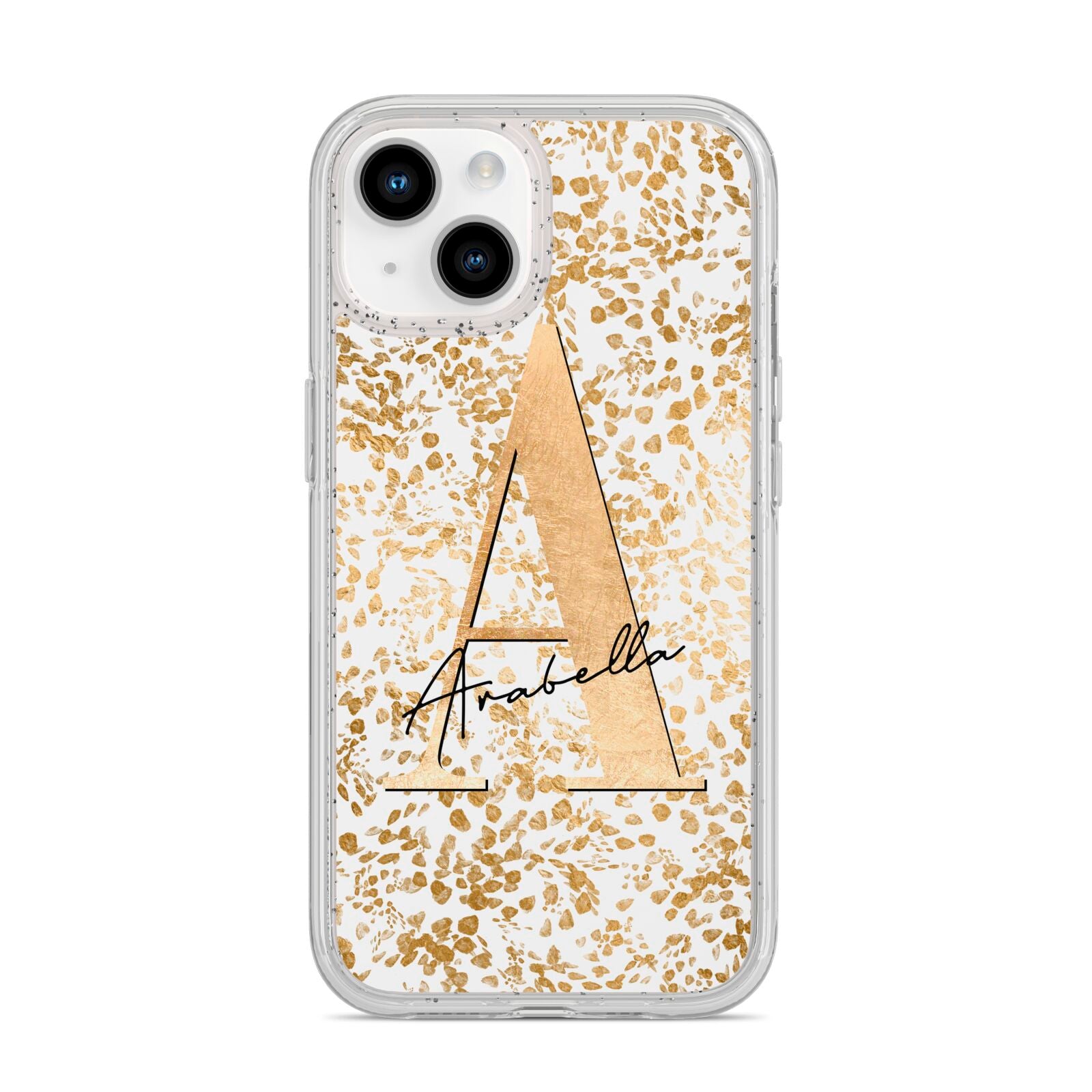 Personalised White Gold Cheetah iPhone 14 Glitter Tough Case Starlight