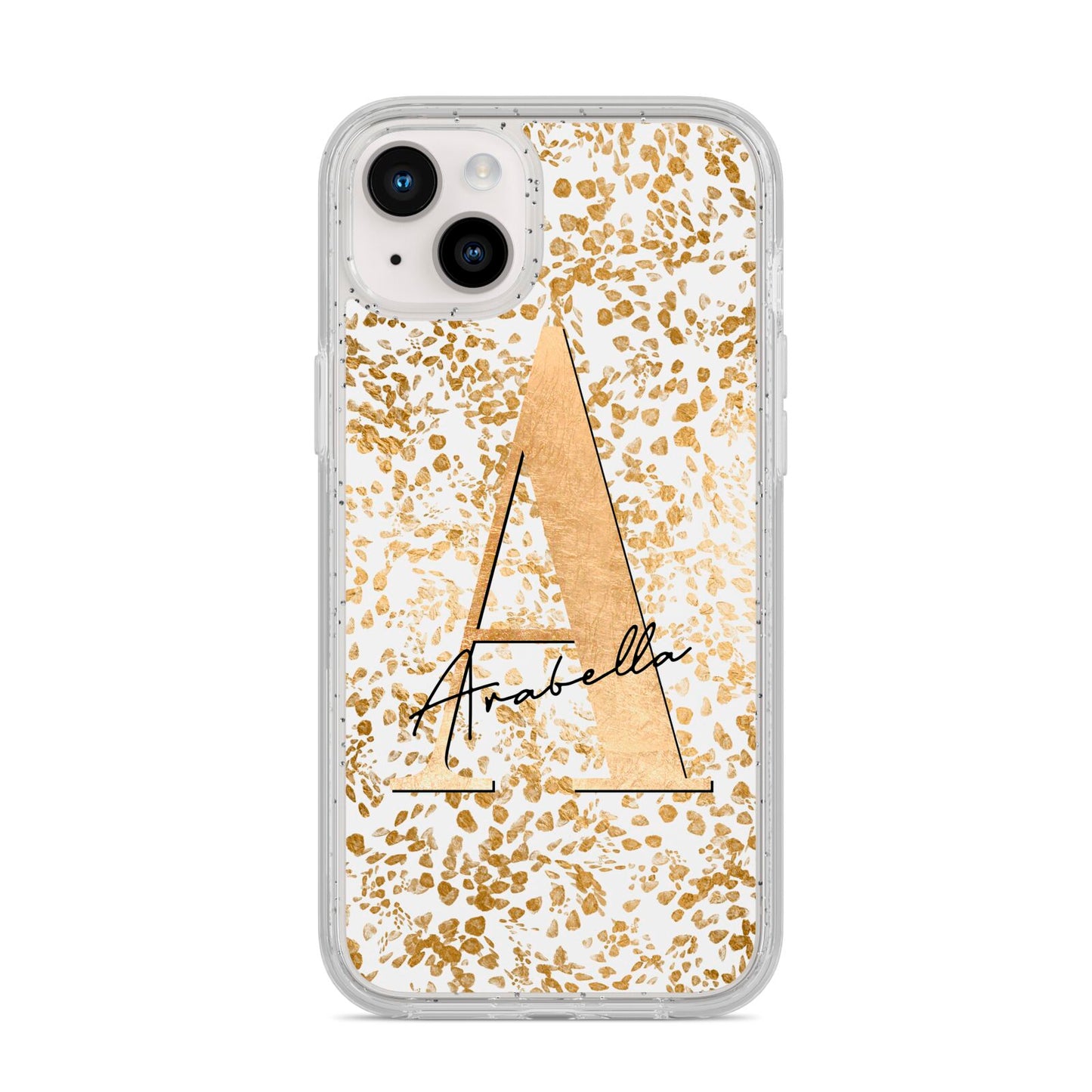Personalised White Gold Cheetah iPhone 14 Plus Glitter Tough Case Starlight