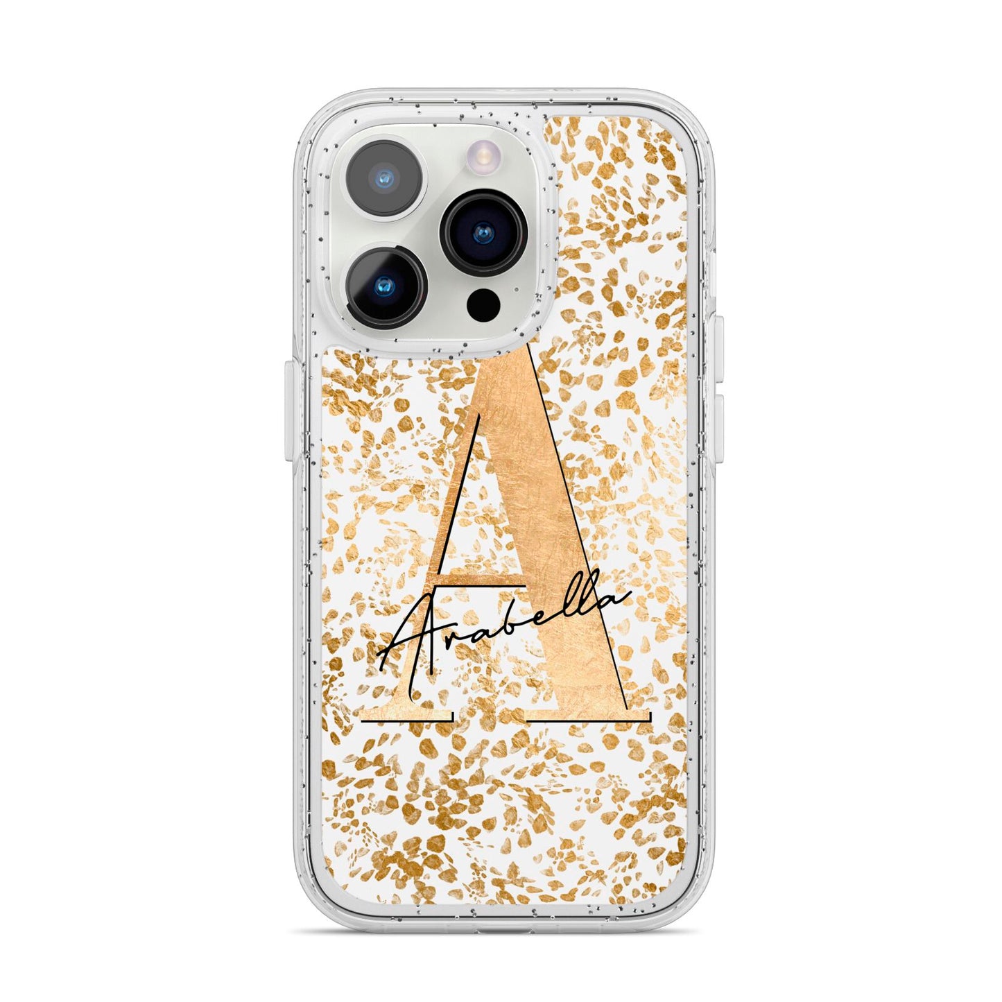 Personalised White Gold Cheetah iPhone 14 Pro Glitter Tough Case Silver
