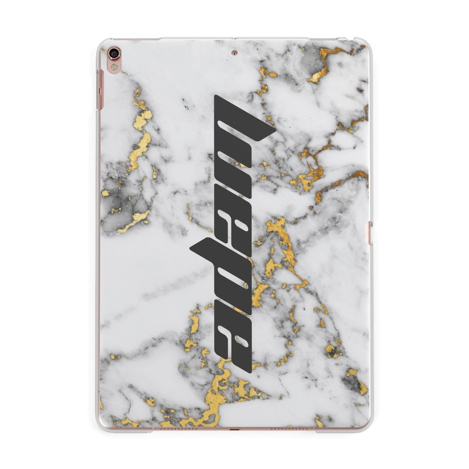 Personalised White Gold Marble Name Apple iPad Rose Gold Case