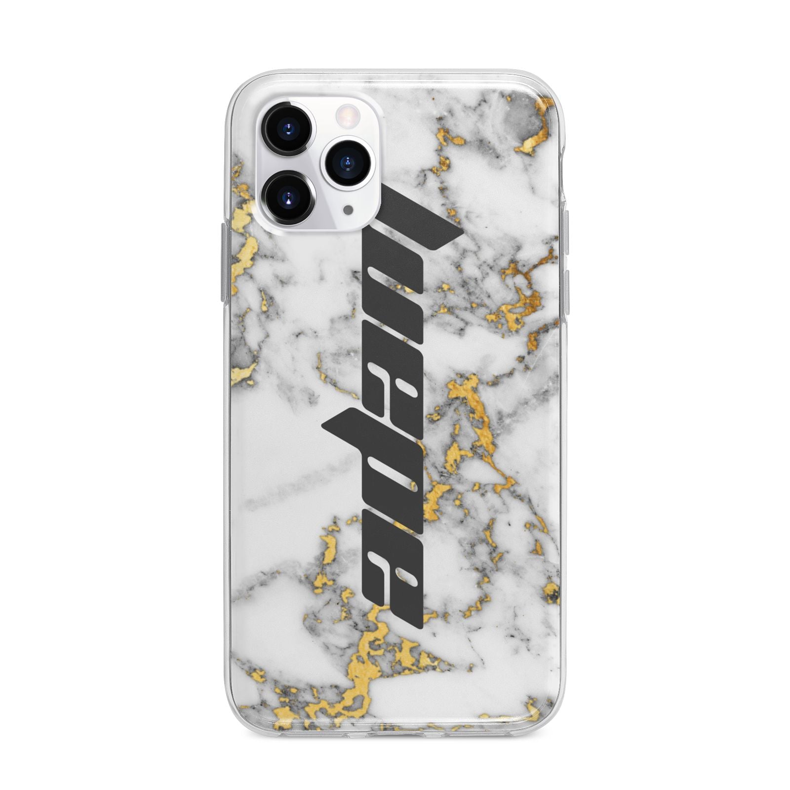 Personalised White Gold Marble Name Apple iPhone 11 Pro Max in Silver with Bumper Case