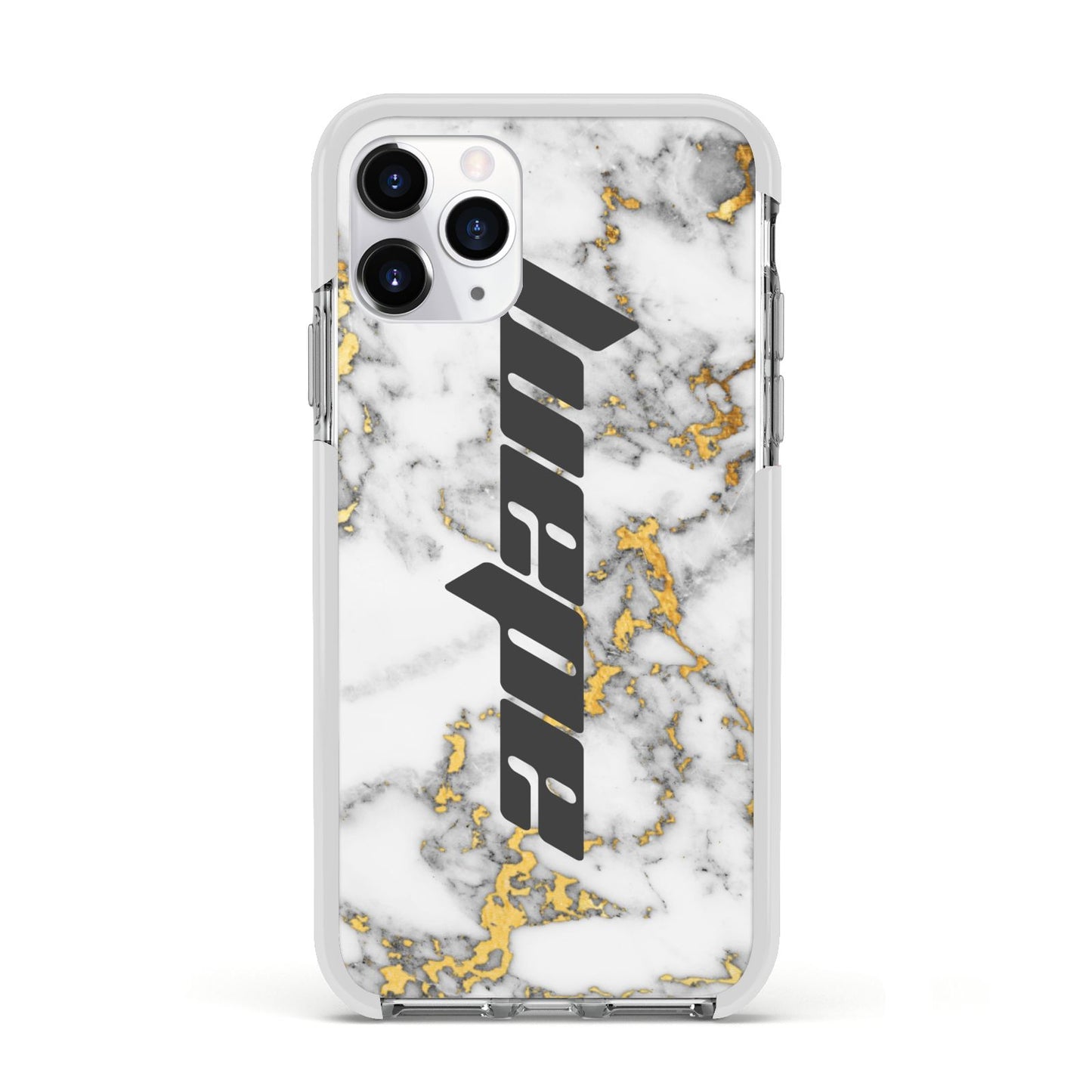 Personalised White Gold Marble Name Apple iPhone 11 Pro in Silver with White Impact Case