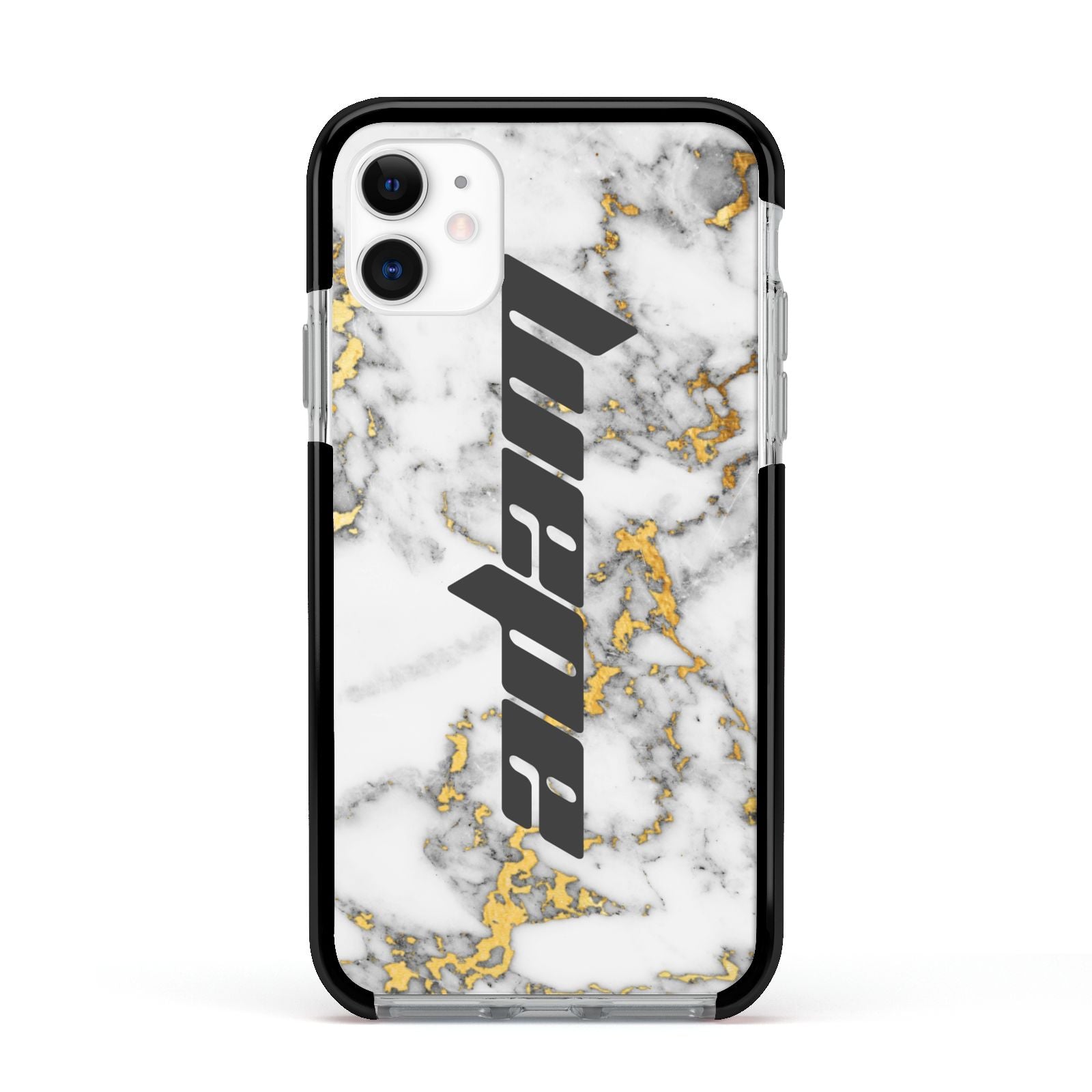 Personalised White Gold Marble Name Apple iPhone 11 in White with Black Impact Case