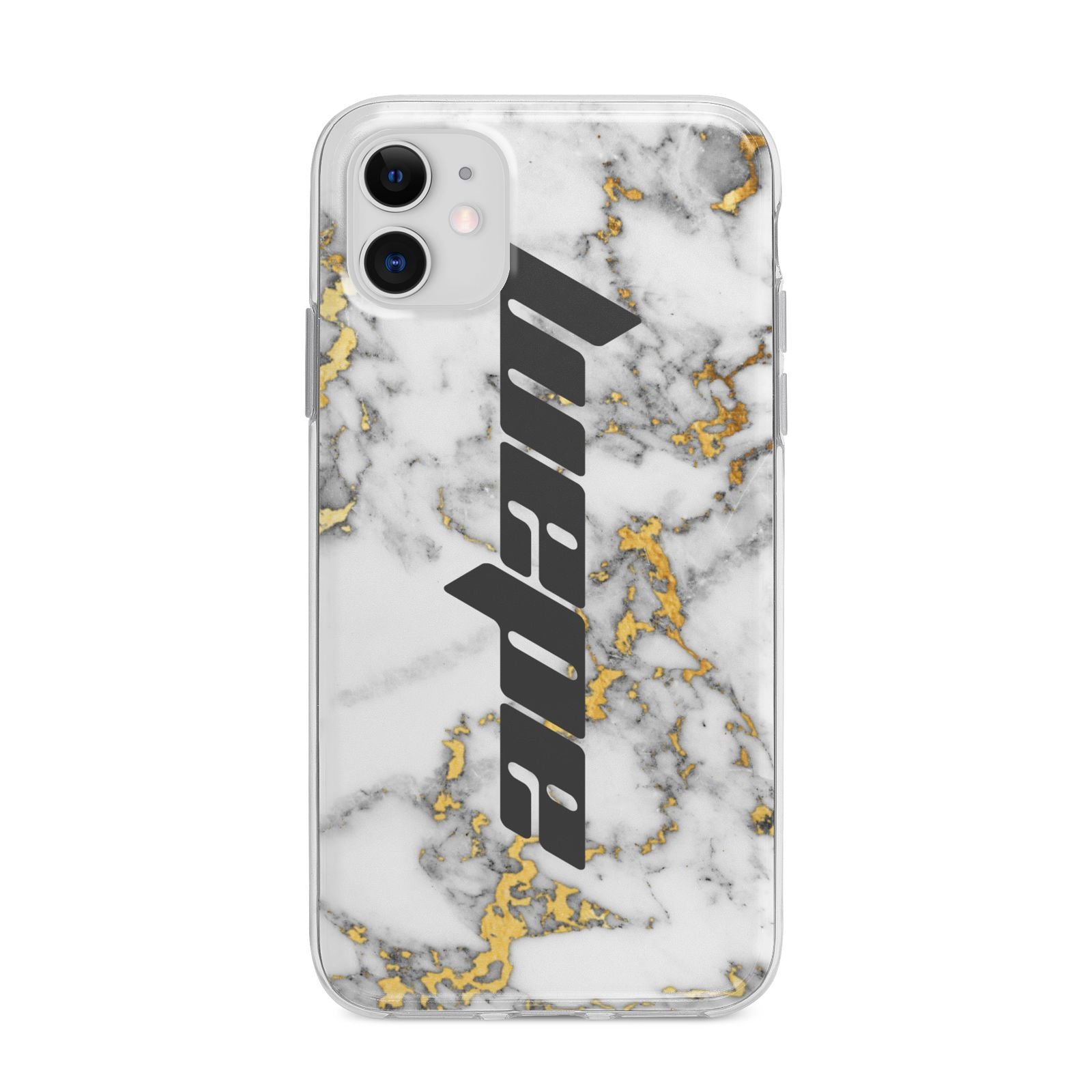 Personalised White Gold Marble Name Apple iPhone 11 in White with Bumper Case