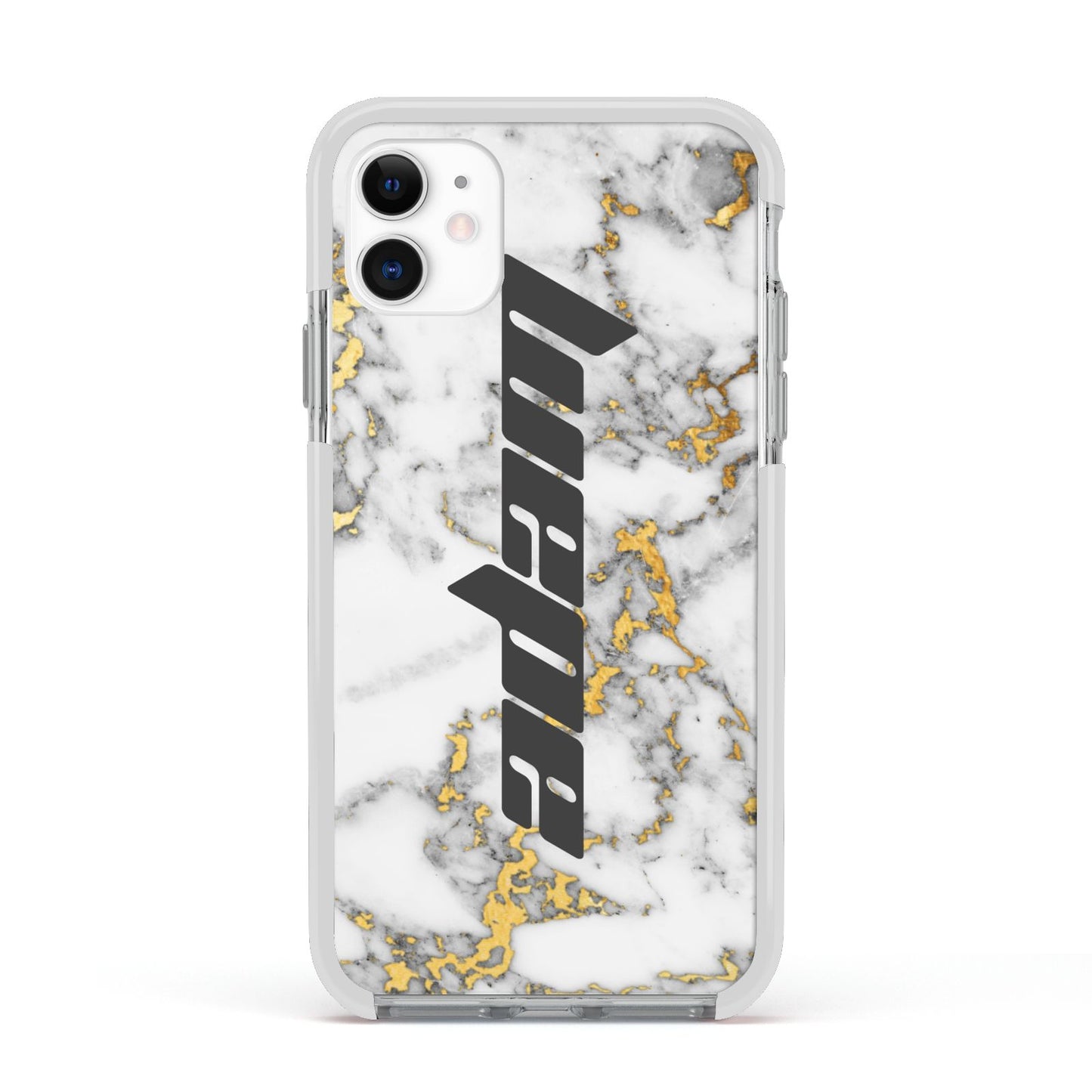 Personalised White Gold Marble Name Apple iPhone 11 in White with White Impact Case