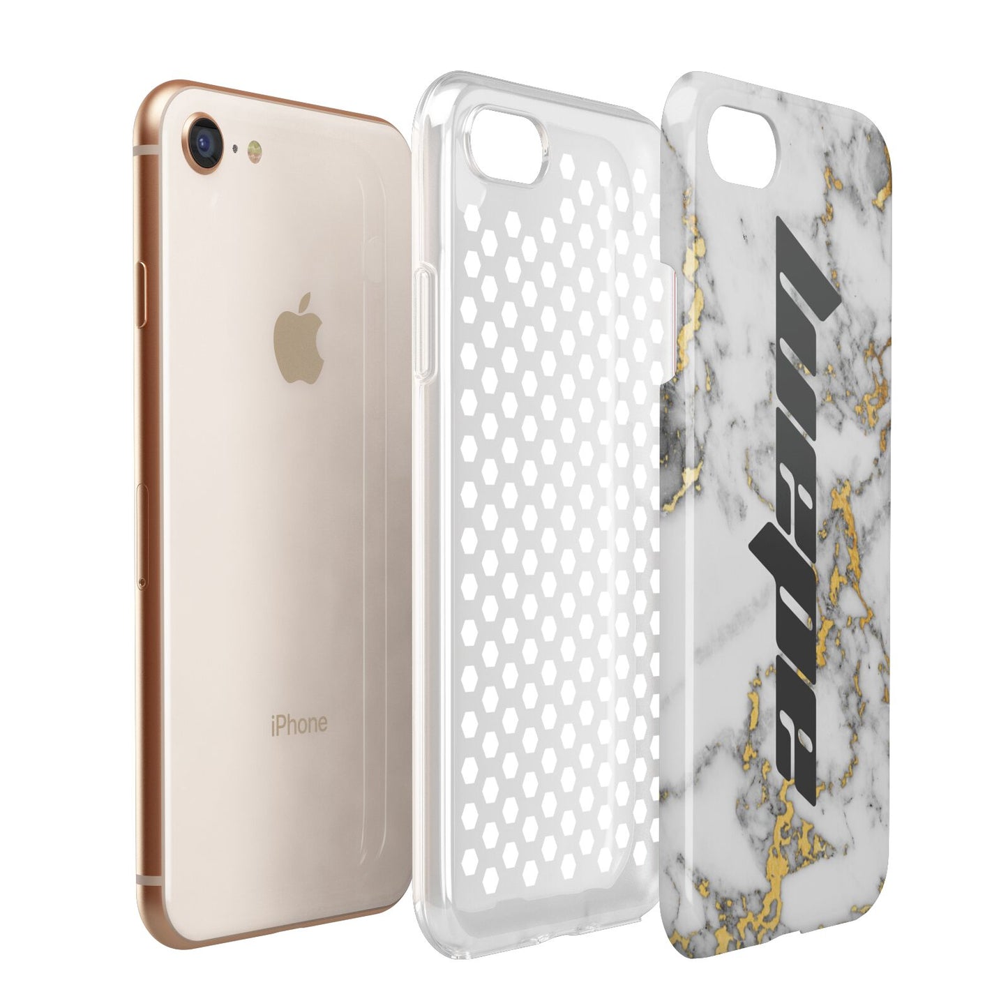 Personalised White Gold Marble Name Apple iPhone 7 8 3D Tough Case Expanded View