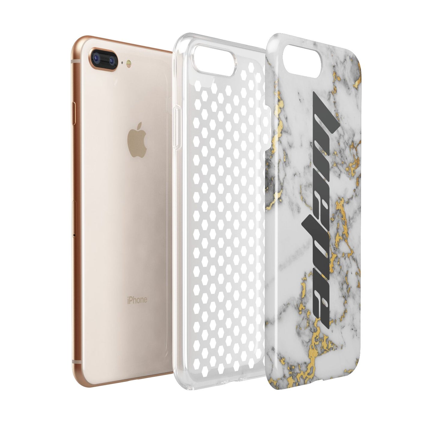 Personalised White Gold Marble Name Apple iPhone 7 8 Plus 3D Tough Case Expanded View