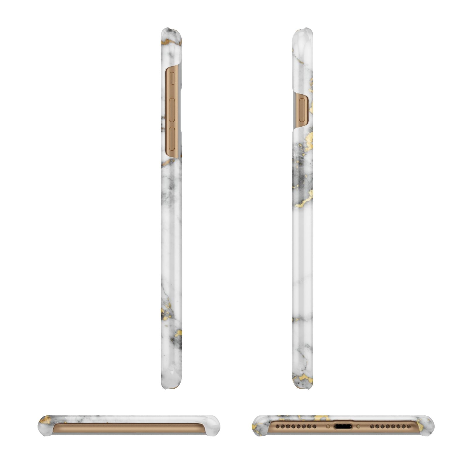 Personalised White Gold Marble Name Apple iPhone 7 Plus 3D Wrap Snap Case Angled Images