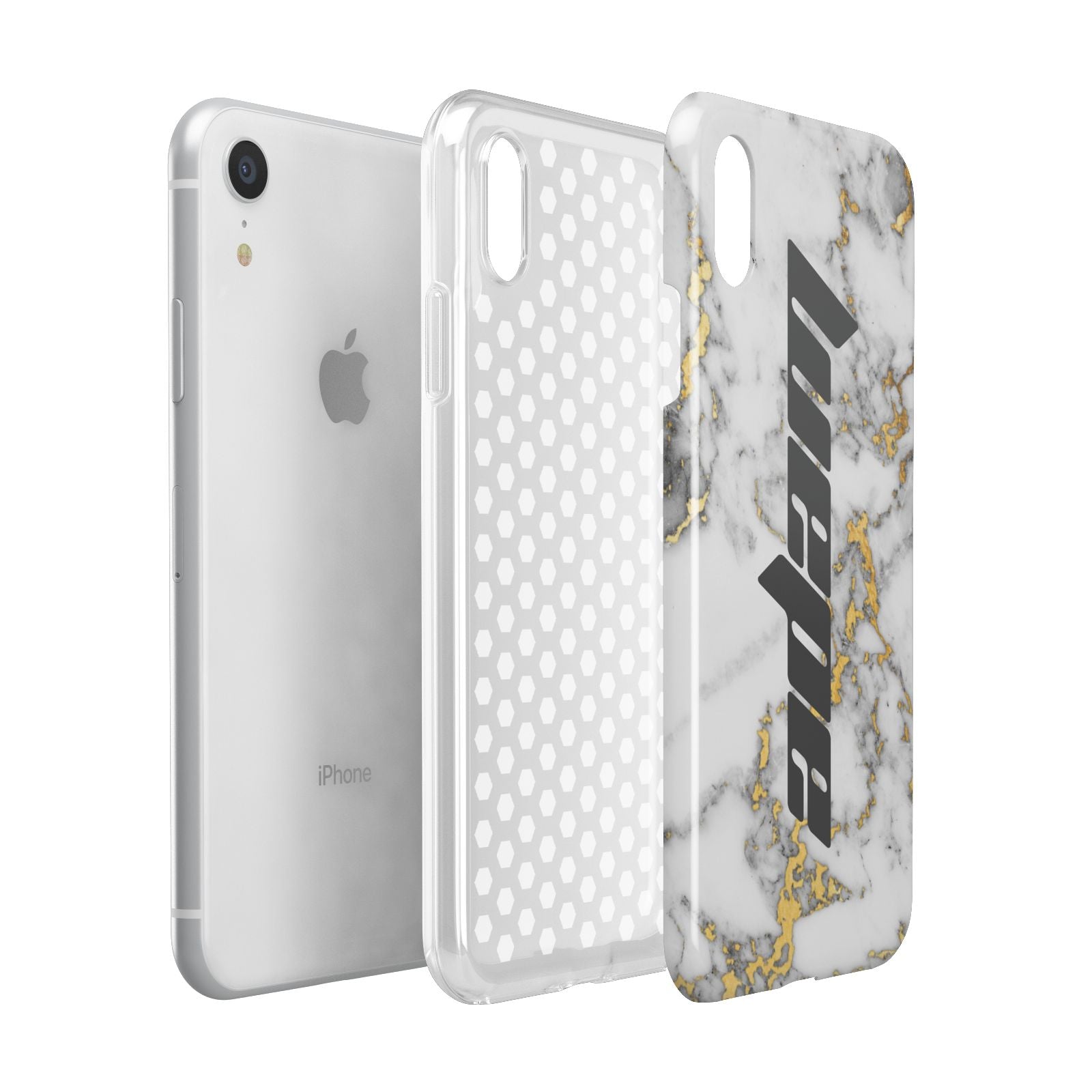 Personalised White Gold Marble Name Apple iPhone XR White 3D Tough Case Expanded view