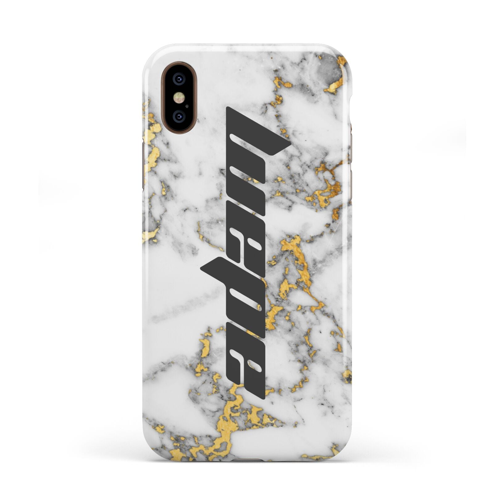 Personalised White Gold Marble Name Apple iPhone XS 3D Tough
