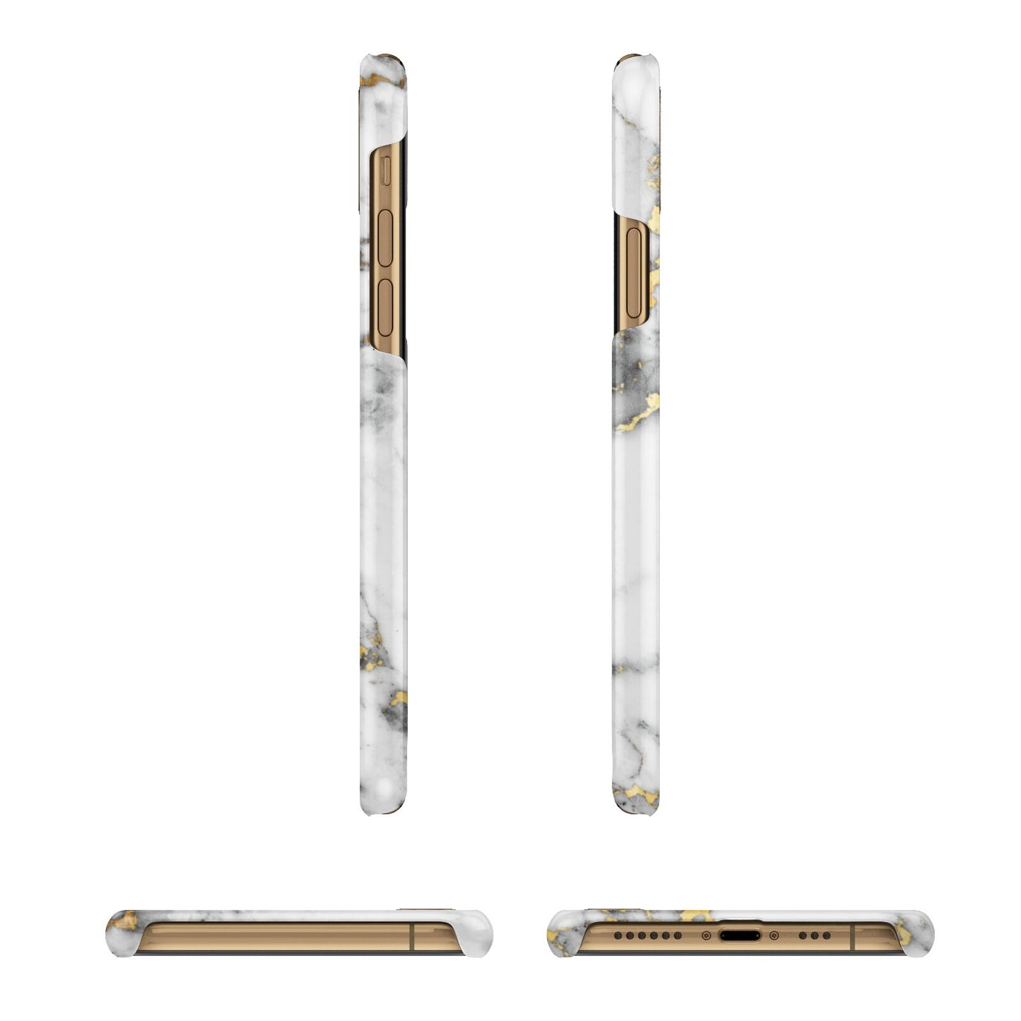 Personalised White Gold Marble Name Apple iPhone Xs 3D Wrap Snap Case Angled Images