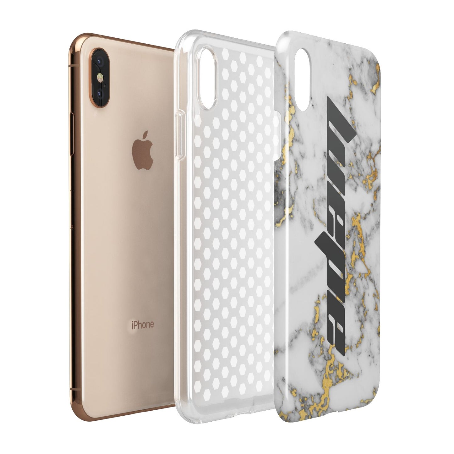 Personalised White Gold Marble Name Apple iPhone Xs Max 3D Tough Case Expanded View