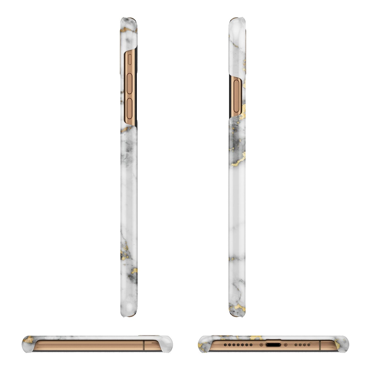 Personalised White Gold Marble Name Apple iPhone Xs Max 3D Wrap Snap Case Angled Images