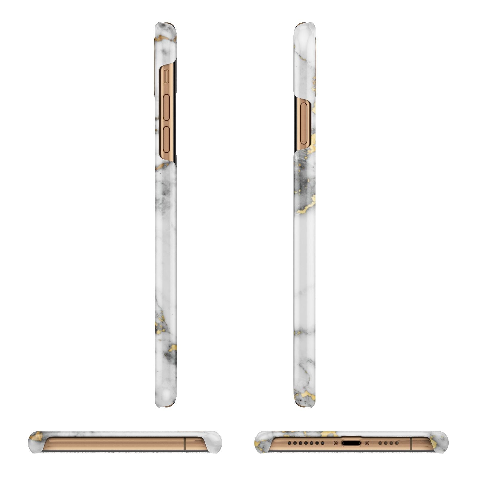 Personalised White Gold Marble Name Apple iPhone Xs Max 3D Wrap Snap Case Angled Images