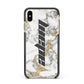 Personalised White Gold Marble Name Apple iPhone Xs Max Impact Case Black Edge on Gold Phone