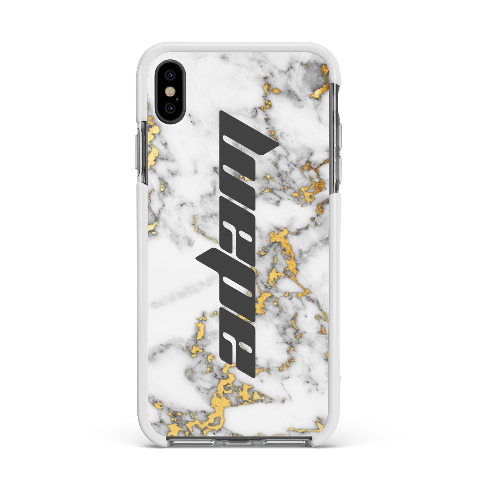 Personalised White Gold Marble Name Apple iPhone Xs Max Impact Case White Edge on Black Phone