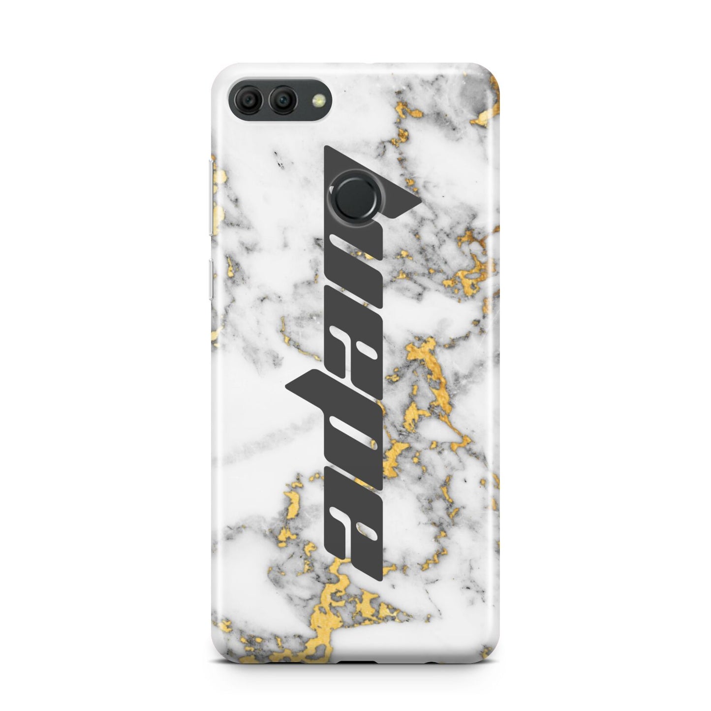 Personalised White Gold Marble Name Huawei Y9 2018