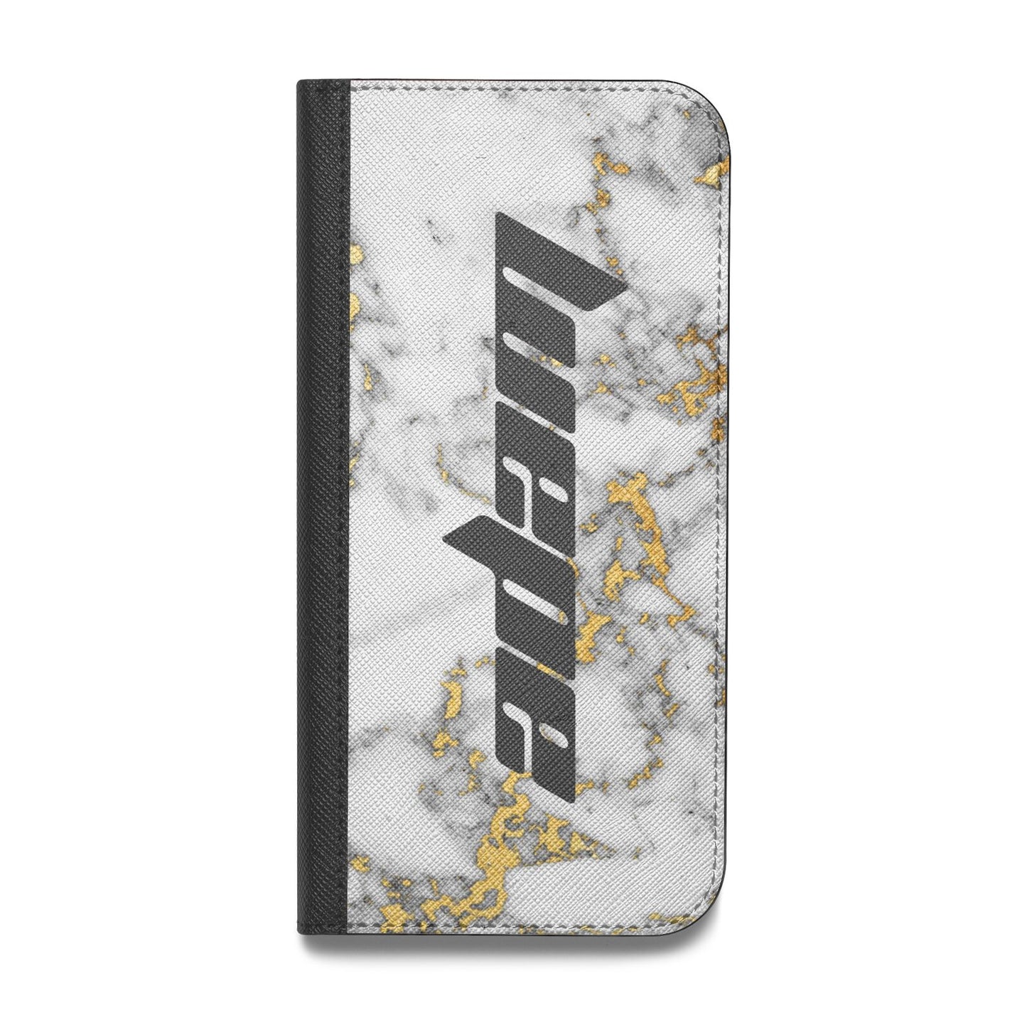 Personalised White Gold Marble Name Vegan Leather Flip iPhone Case