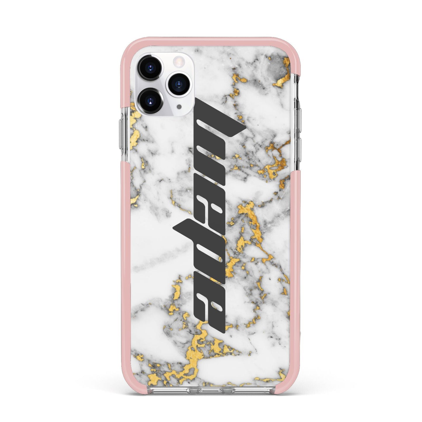 Personalised White Gold Marble Name iPhone 11 Pro Max Impact Pink Edge Case