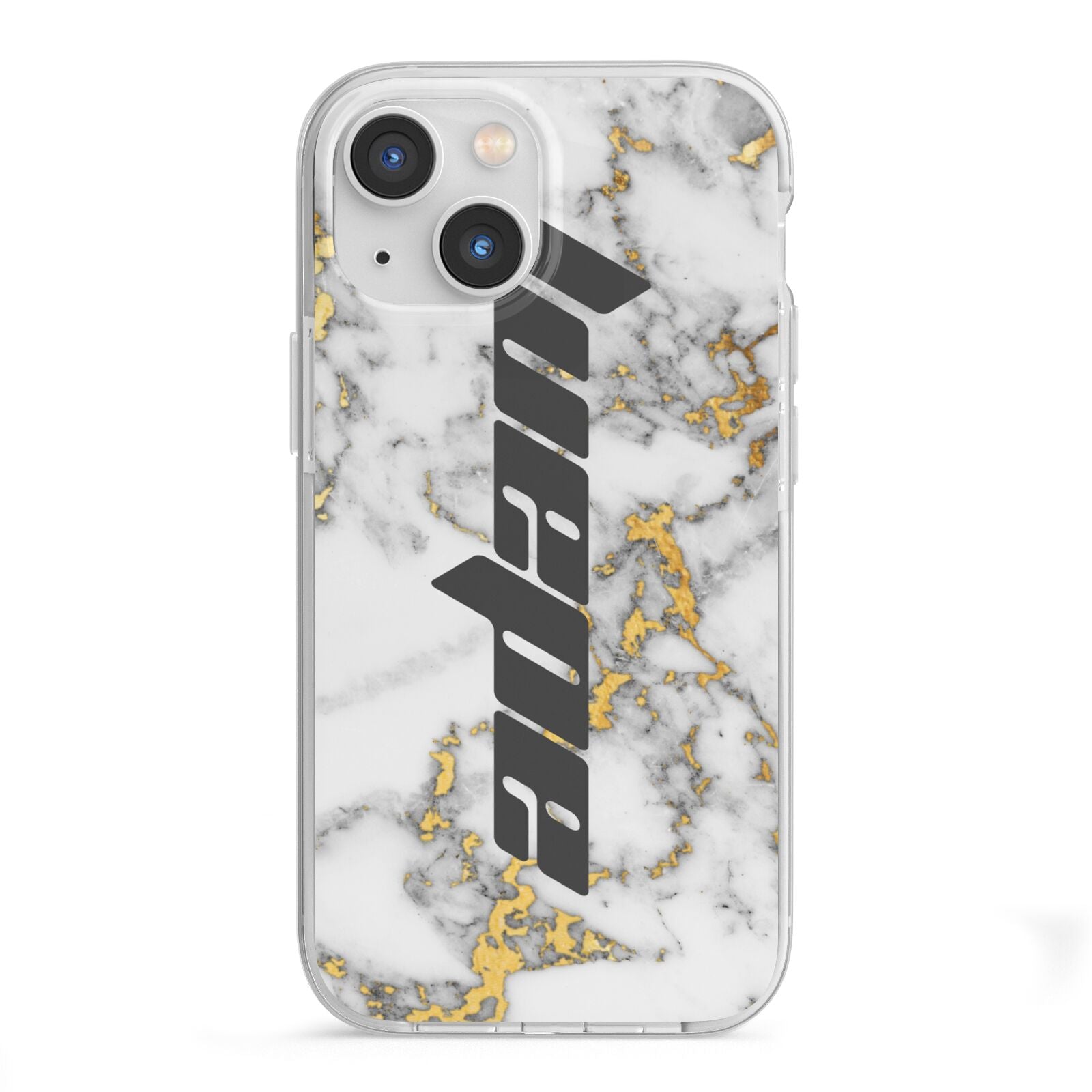 Personalised White Gold Marble Name iPhone 13 Mini TPU Impact Case with White Edges
