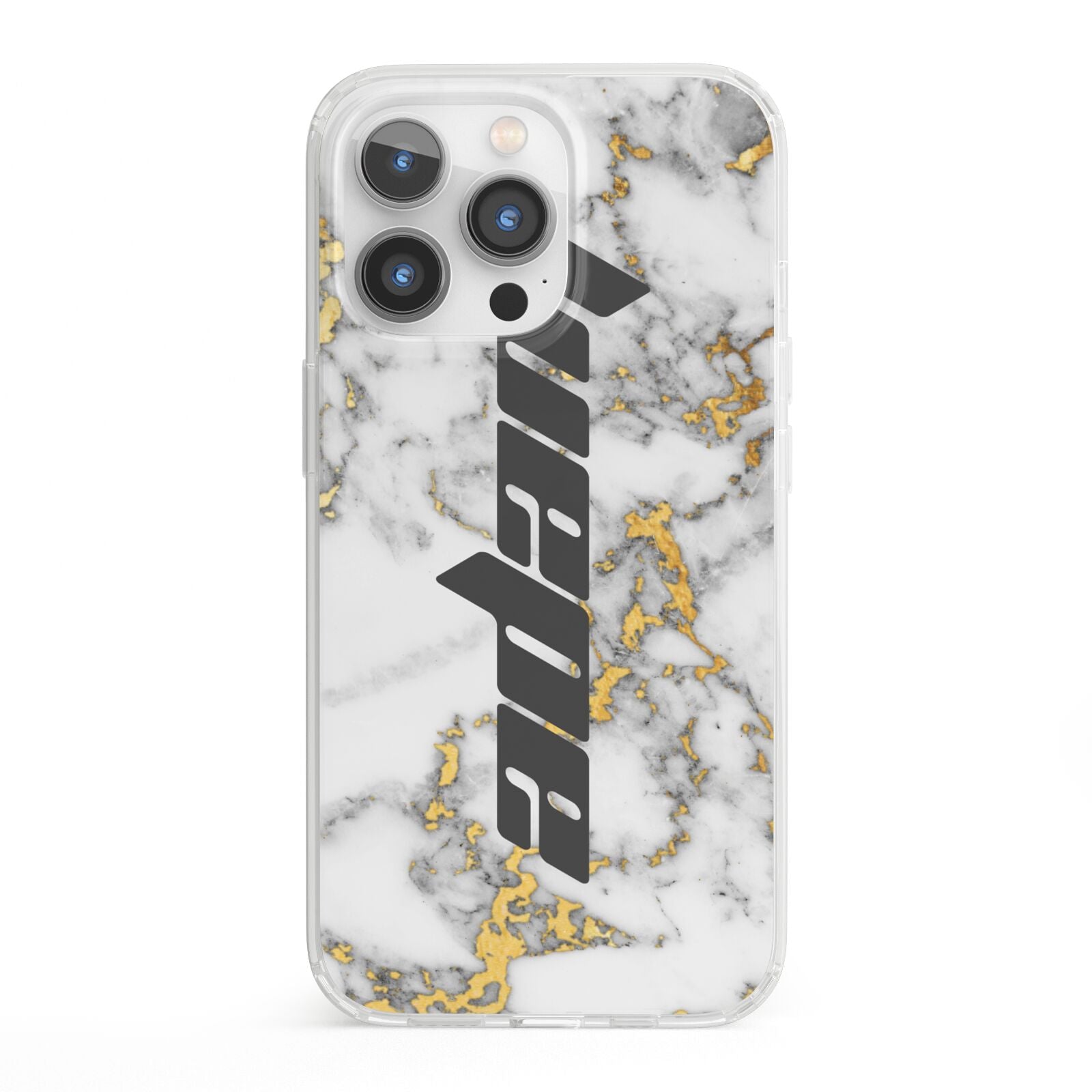 Personalised White Gold Marble Name iPhone 13 Pro Clear Bumper Case