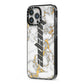Personalised White Gold Marble Name iPhone 13 Pro Max Black Impact Case Side Angle on Silver phone