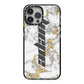 Personalised White Gold Marble Name iPhone 13 Pro Max Black Impact Case on Silver phone