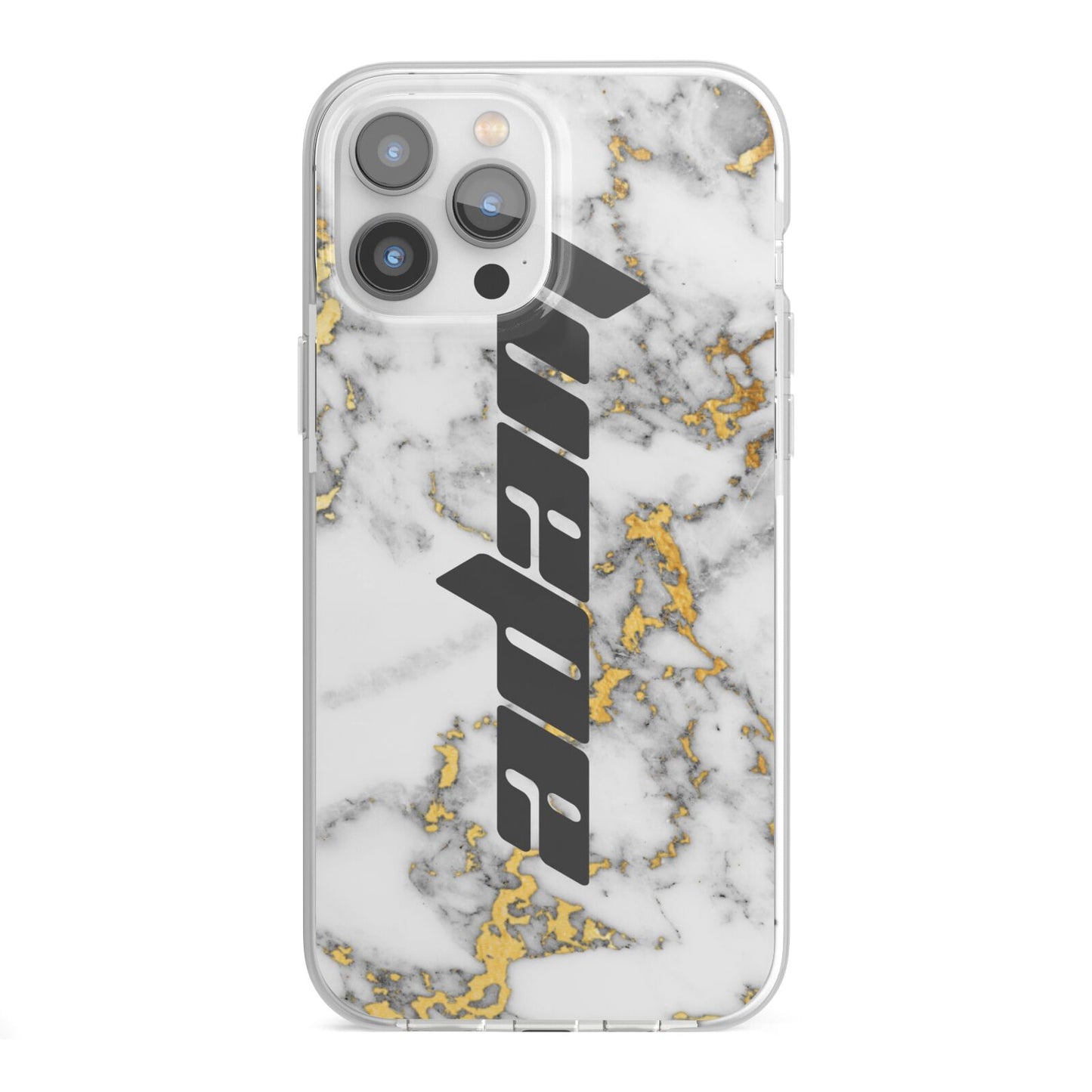 Personalised White Gold Marble Name iPhone 13 Pro Max TPU Impact Case with White Edges