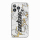 Personalised White Gold Marble Name iPhone 13 Pro TPU Impact Case with White Edges