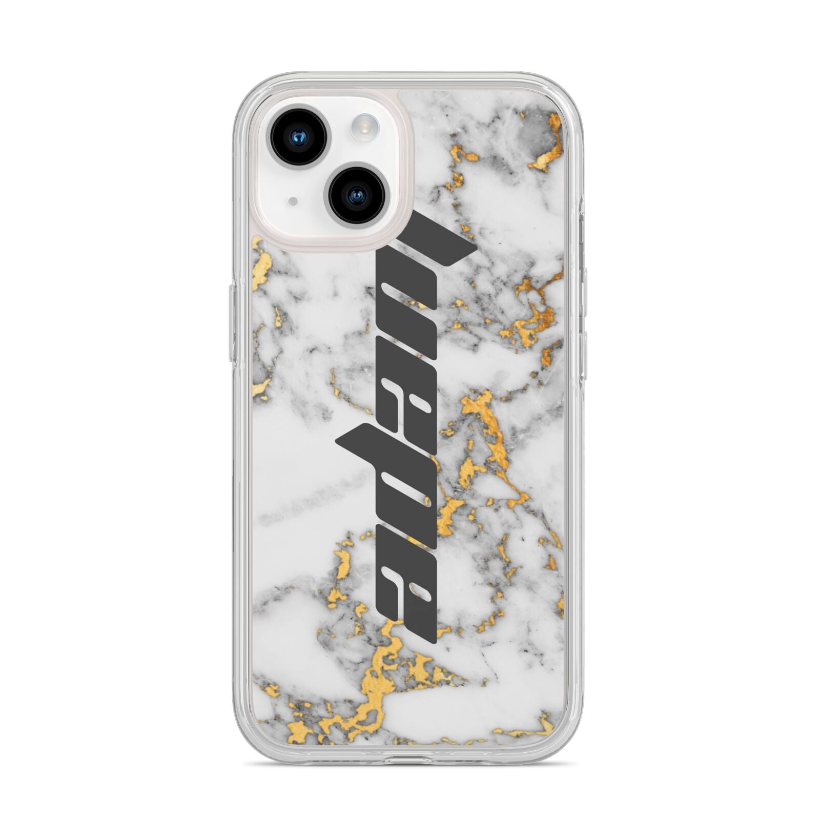 Personalised White Gold Marble Name iPhone 14 Clear Tough Case Starlight