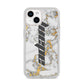 Personalised White Gold Marble Name iPhone 14 Glitter Tough Case Starlight