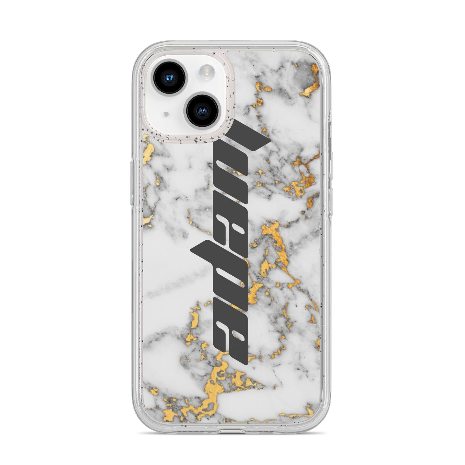 Personalised White Gold Marble Name iPhone 14 Glitter Tough Case Starlight