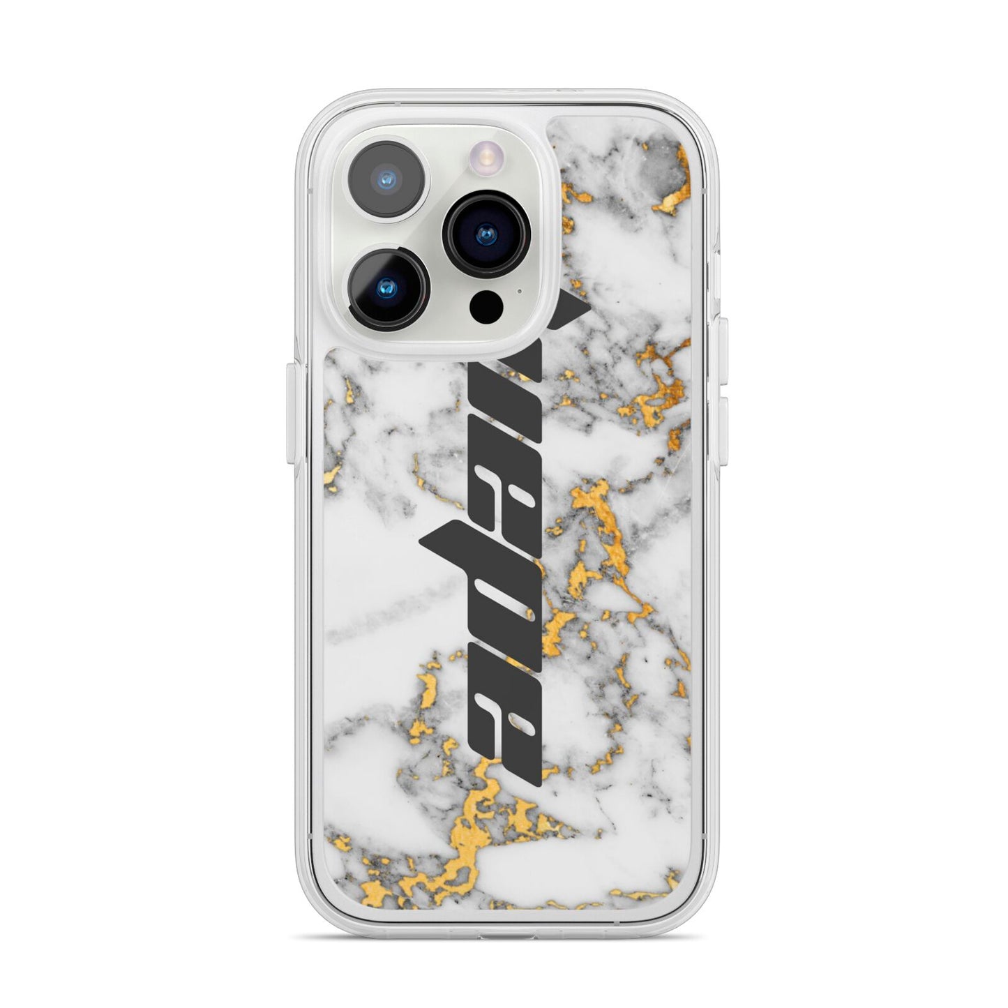 Personalised White Gold Marble Name iPhone 14 Pro Clear Tough Case Silver