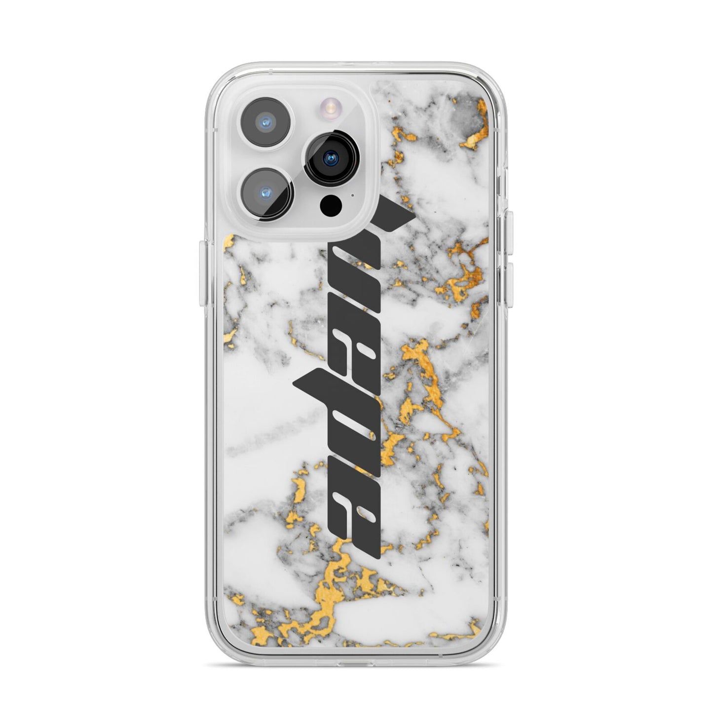 Personalised White Gold Marble Name iPhone 14 Pro Max Clear Tough Case Silver