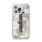 Personalised White Gold Marble Name iPhone 14 Pro Max Glitter Tough Case Silver