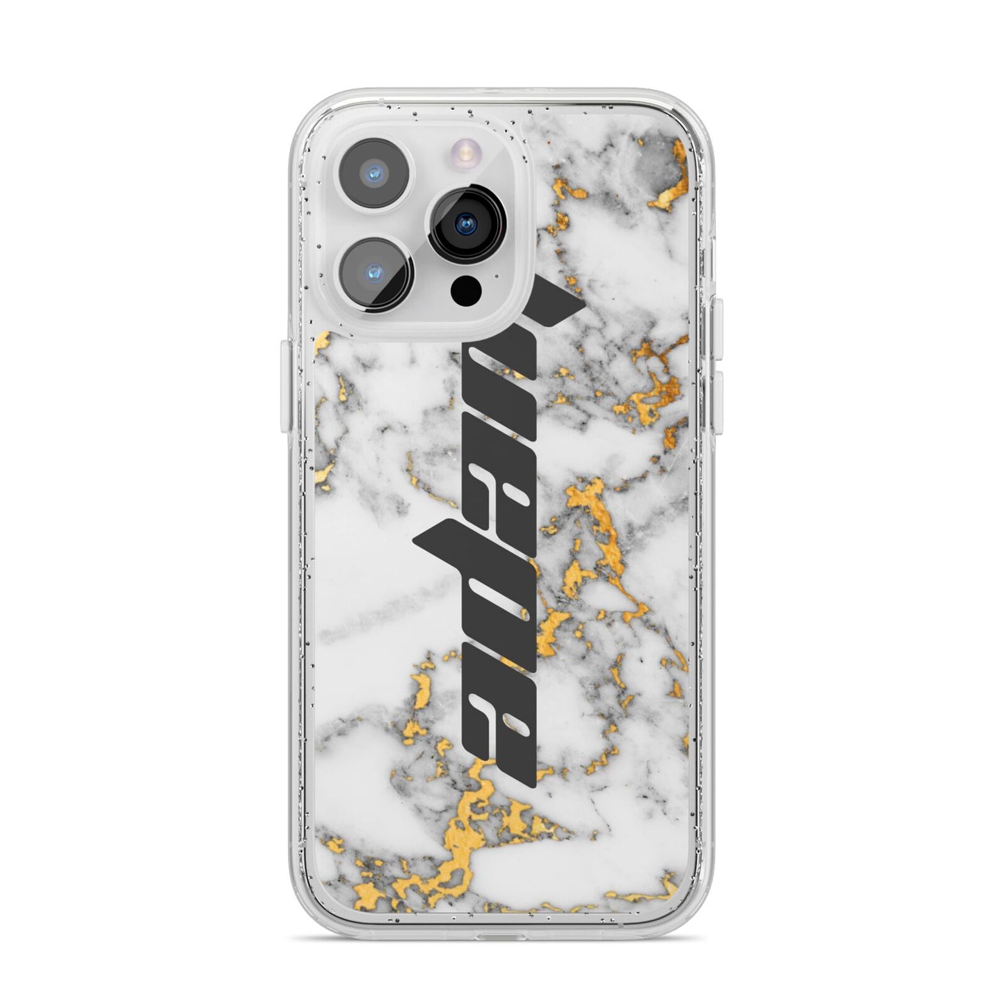 Personalised White Gold Marble Name iPhone 14 Pro Max Glitter Tough Case Silver