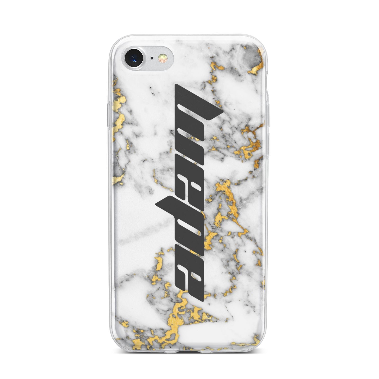 Personalised White Gold Marble Name iPhone 7 Bumper Case on Silver iPhone