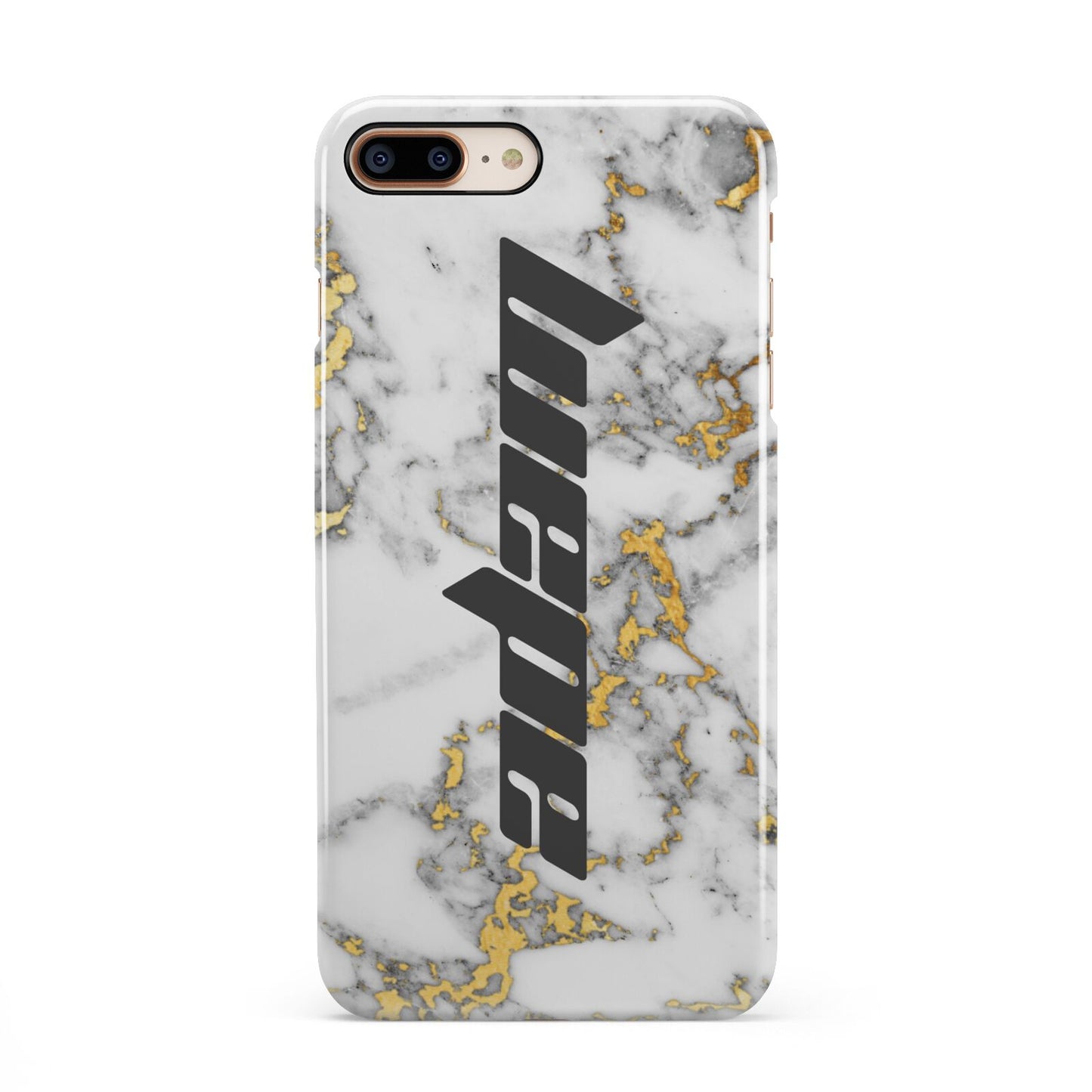 Personalised White Gold Marble Name iPhone 8 Plus 3D Snap Case on Gold Phone
