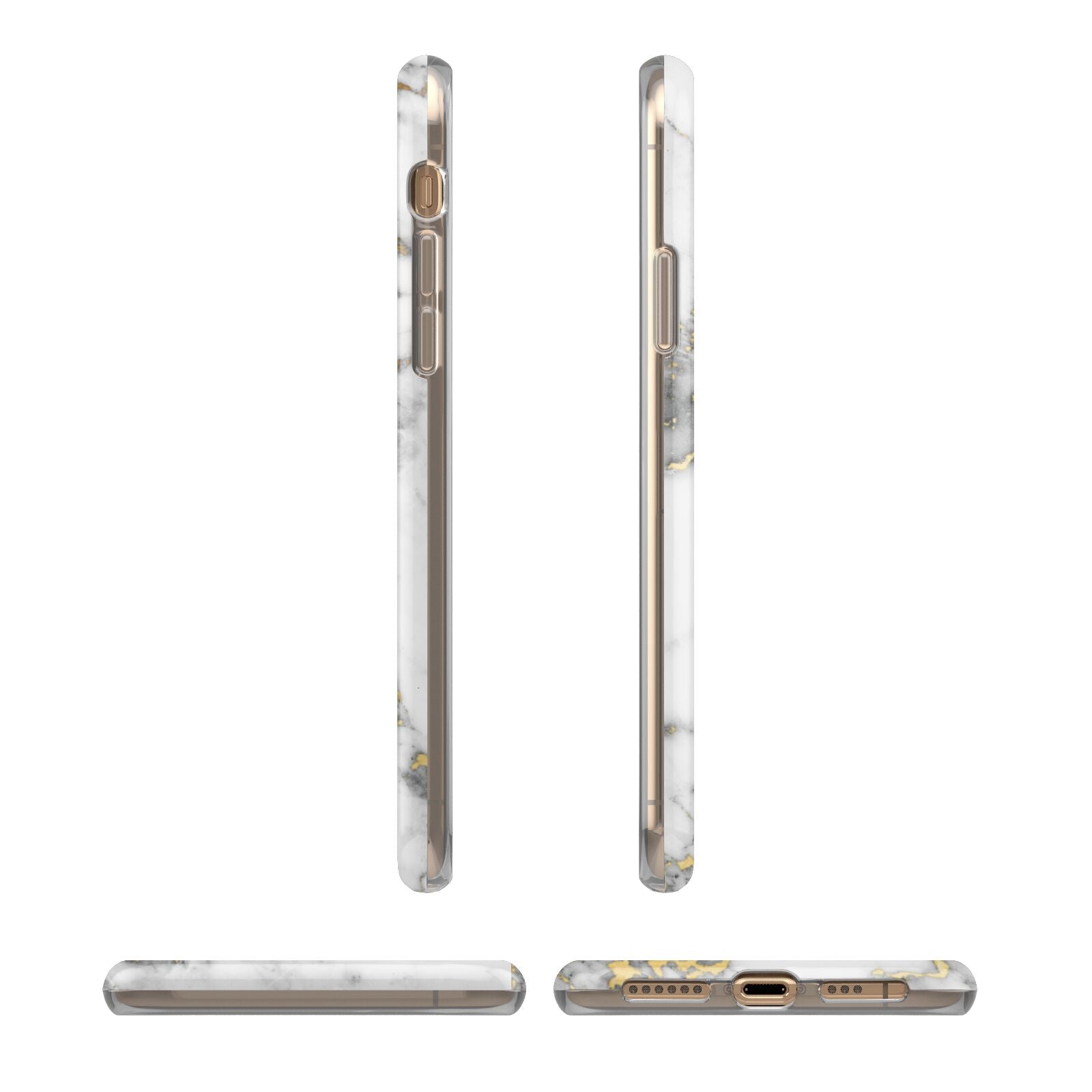 Personalised White Gold Marble Name iPhone XS 3D Tough Case in Gold Angled Images