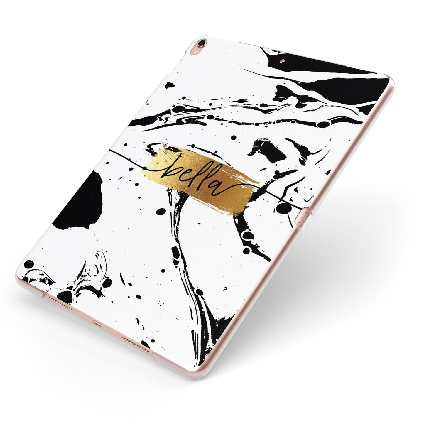 Personalised White Gold Swirl Marble Apple iPad Case on Rose Gold iPad Side View