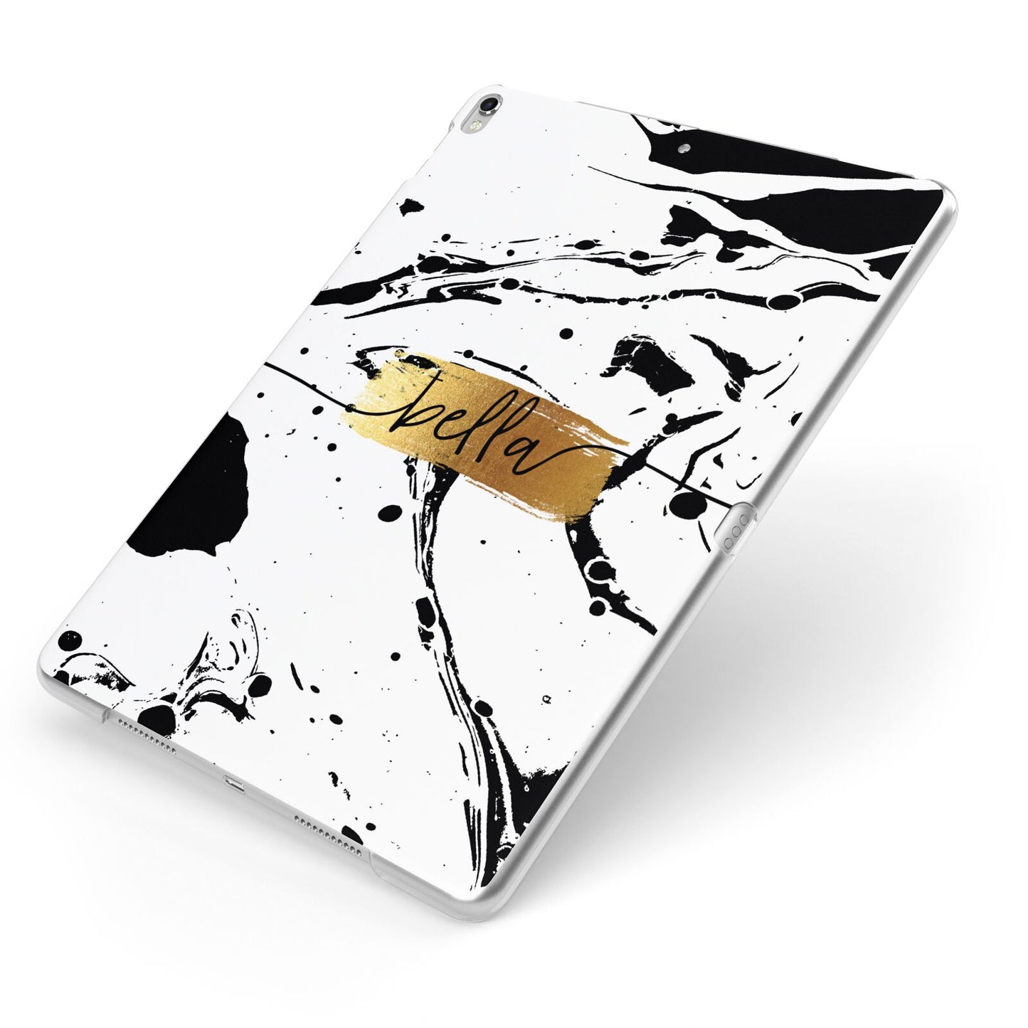 Personalised White Gold Swirl Marble Apple iPad Case on Silver iPad Side View