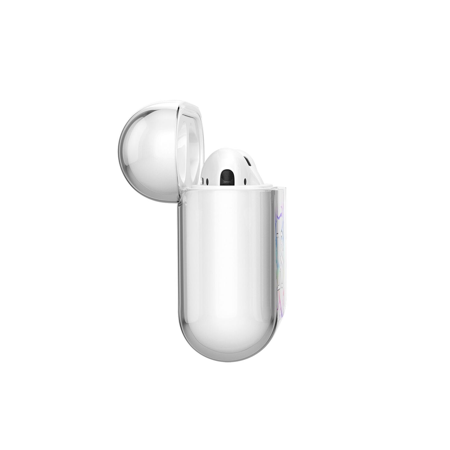 Personalised White Holographic Marble Initials AirPods Case Side Angle