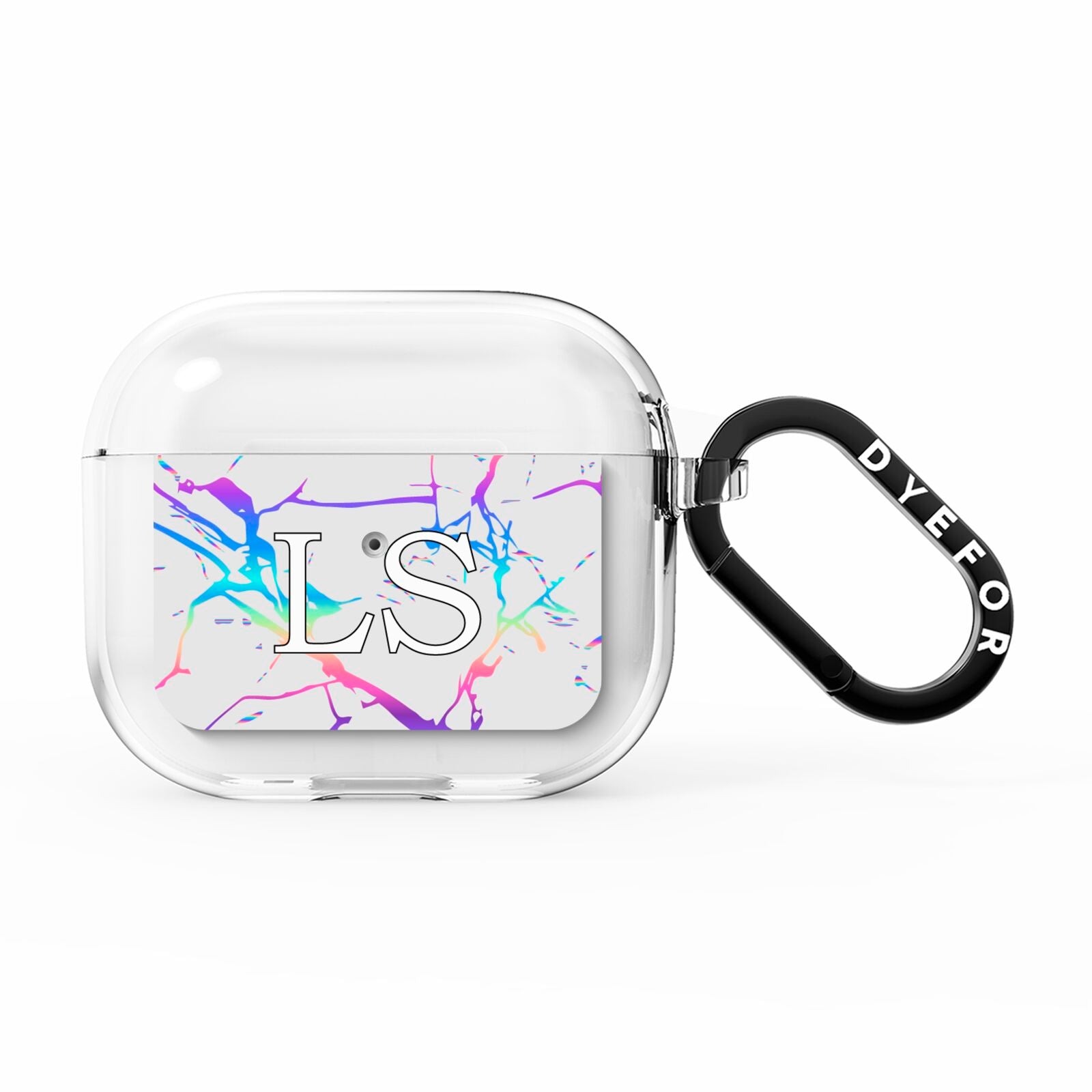 Personalised White Holographic Marble Initials AirPods Clear Case 3rd Gen