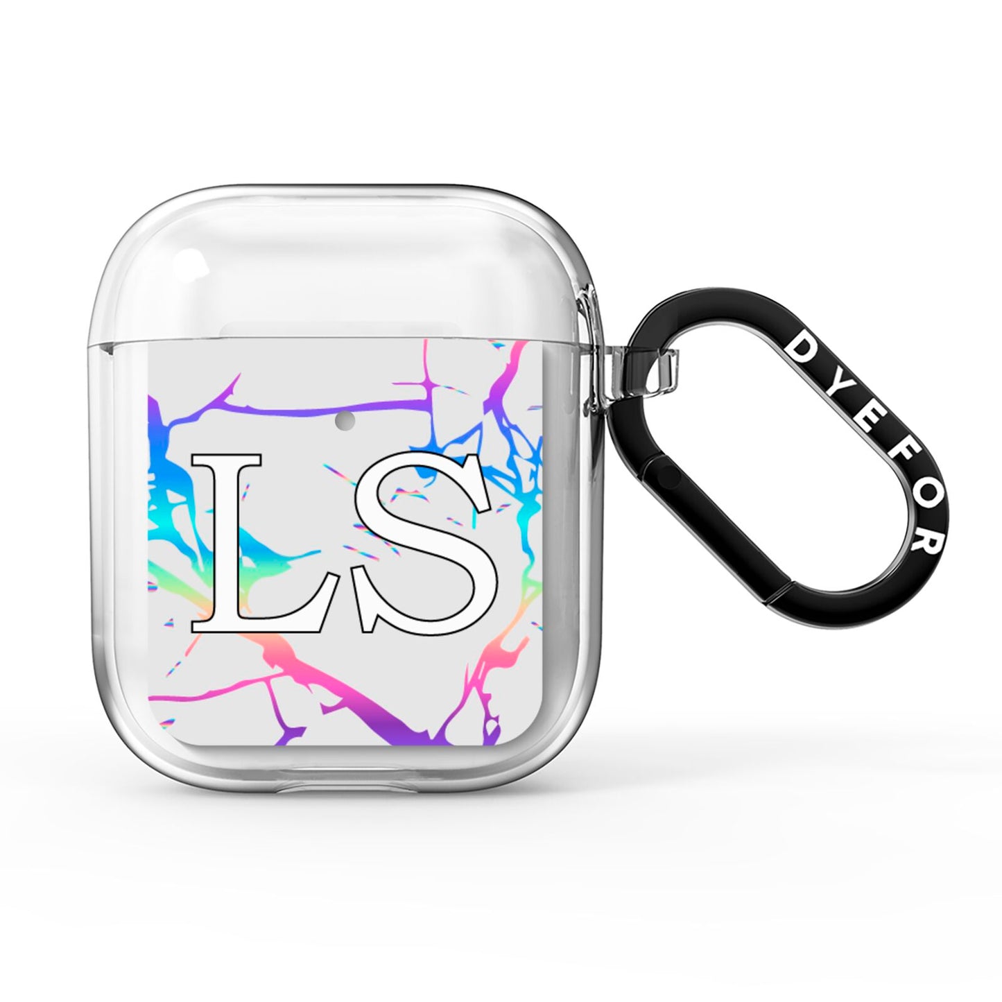 Personalised White Holographic Marble Initials AirPods Clear Case