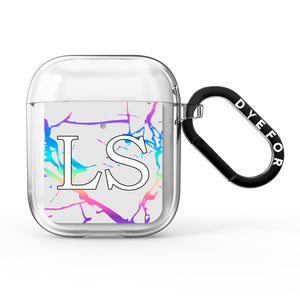 Personalised White Holographic Marble Initials AirPods Case