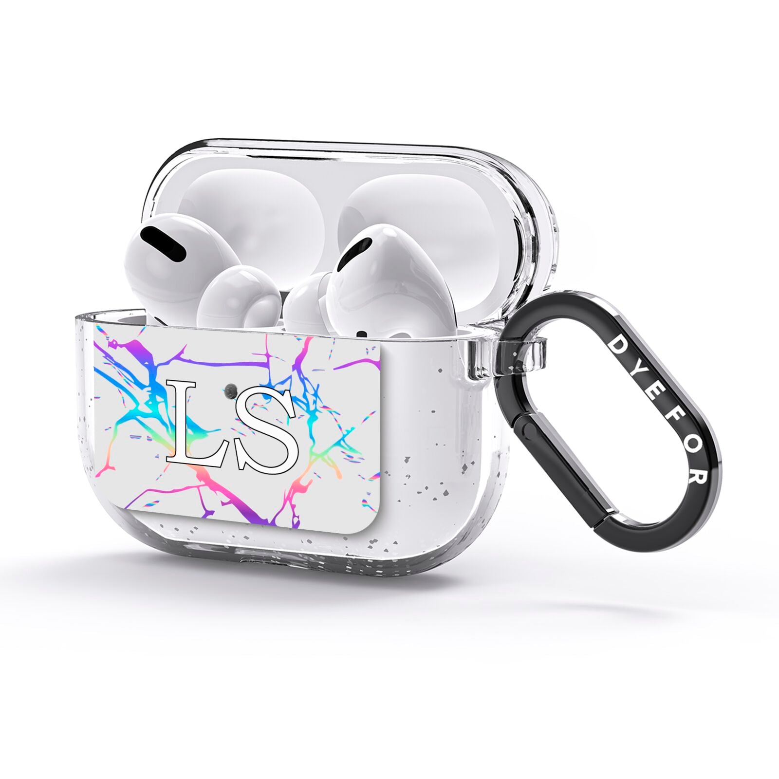 Personalised White Holographic Marble Initials AirPods Glitter Case 3rd Gen Side Image
